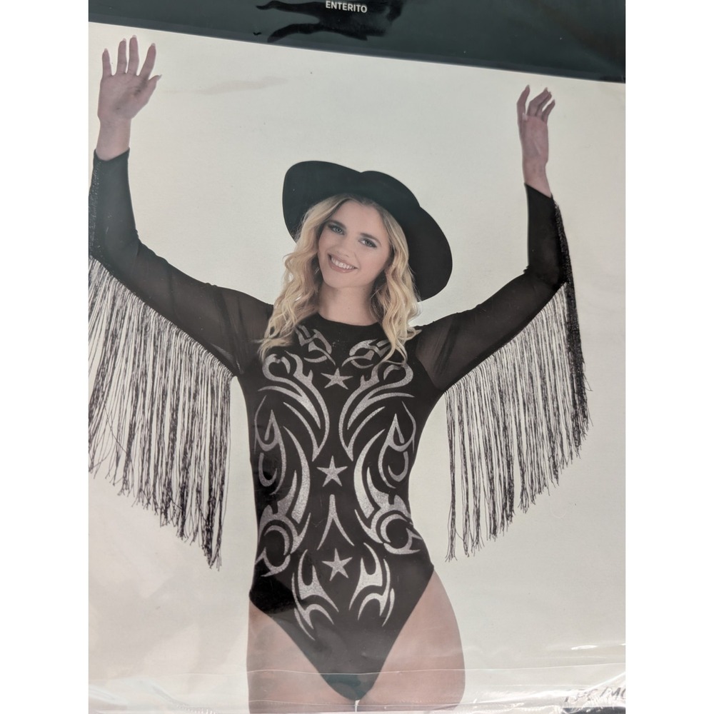 Black Fringe Bodysuit Adult Small Tribal Star Western Cowgirl Costume‎ Leotard